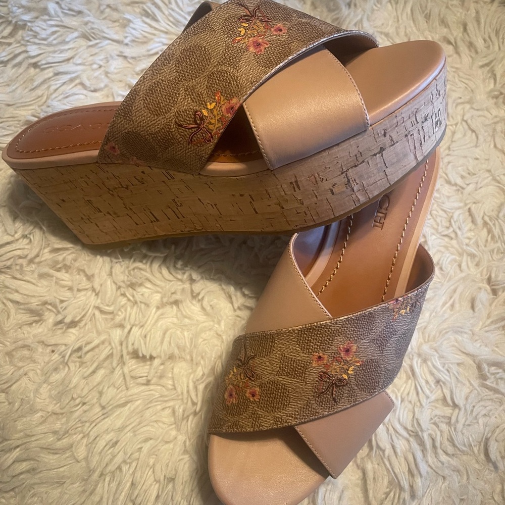 Wedge Sandals tan pale blush crisscross leather - Picture 8 of 11